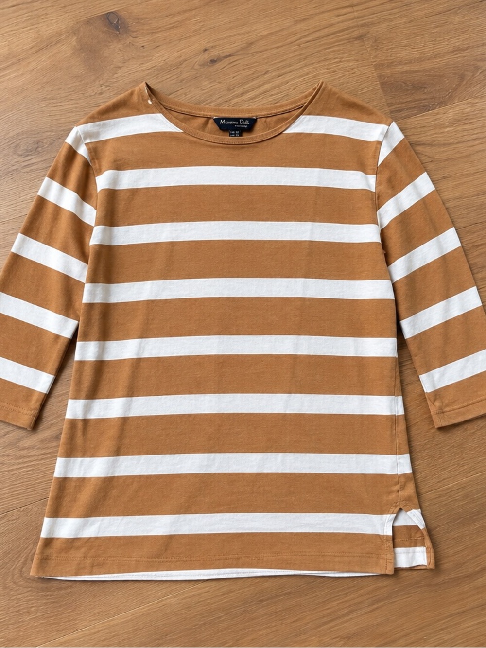 Massimo Dutti Striped Long Sleeve Top in Brown & White Size XS